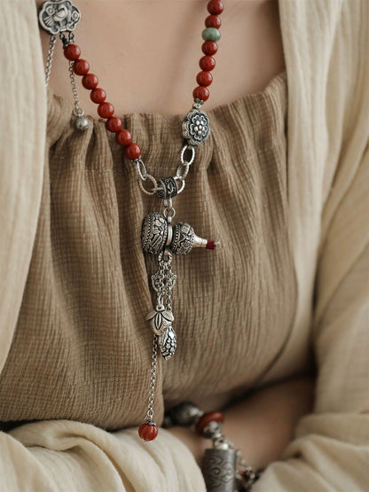 Gourd Bead Ruyi Lock Necklace Women New Chinese Style Adjustable Pull Chain