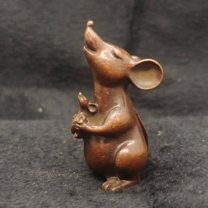 Antique Purple Bronze Blessed Rat Holding Son Tea Pet StatueChinese