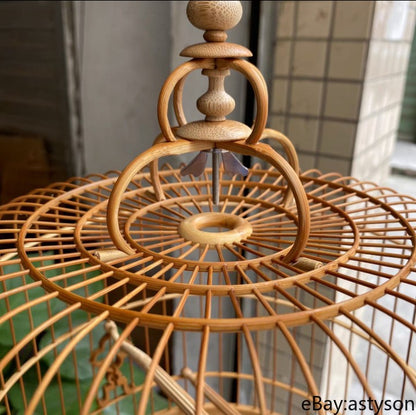 52 Branch China Oriental Round Shape Bamboo Wood Birdcage Display