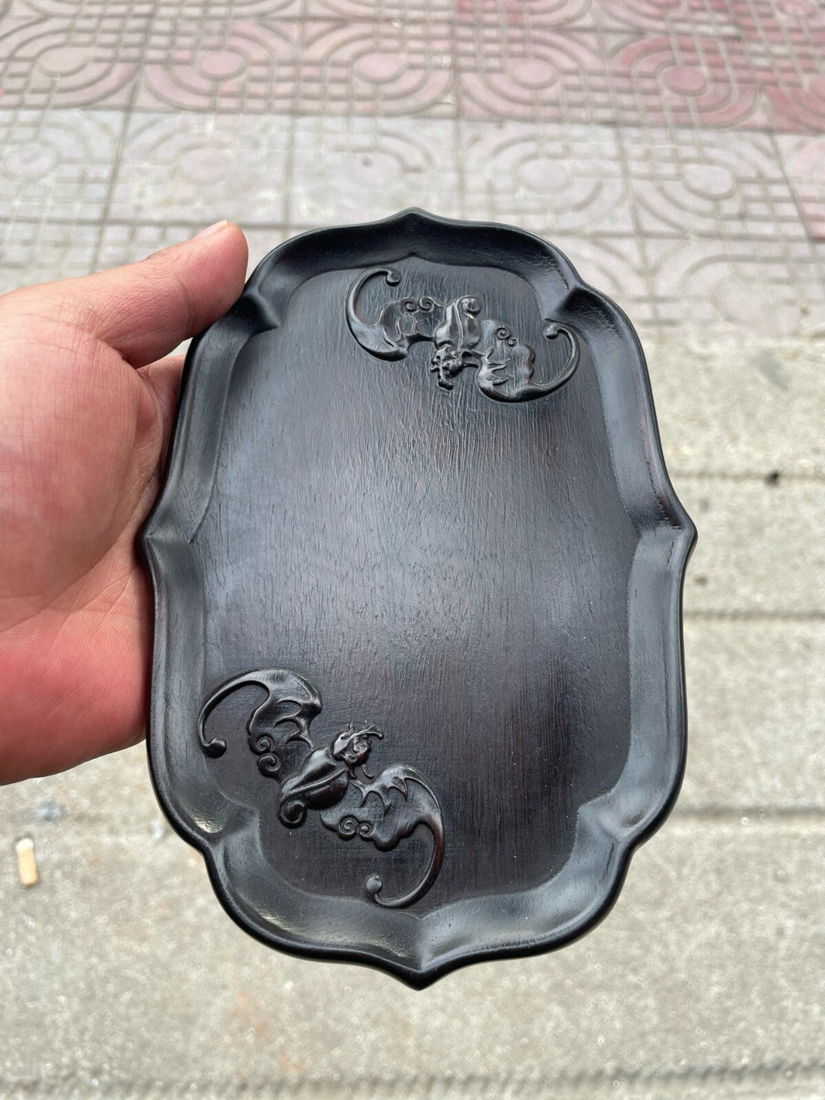 Exquisite Hand-carved Chinese Rosewood Bat Pattern Tea Tray