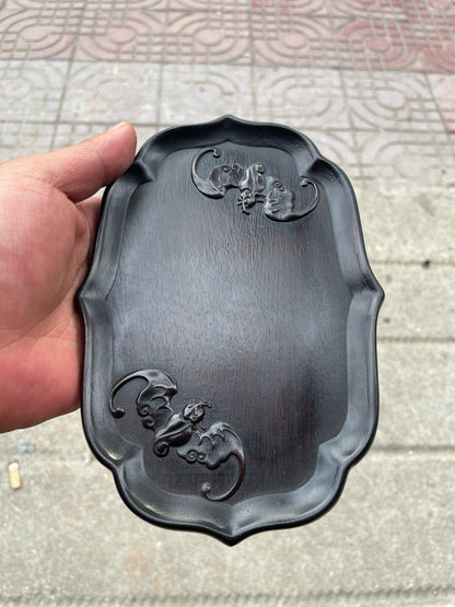 Exquisite Hand-carved Chinese Rosewood Bat Pattern Tea Tray