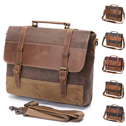 Vintage Water Resistant Waxed Canvas Shoulder Bag Crossbody Messenger Briefcase