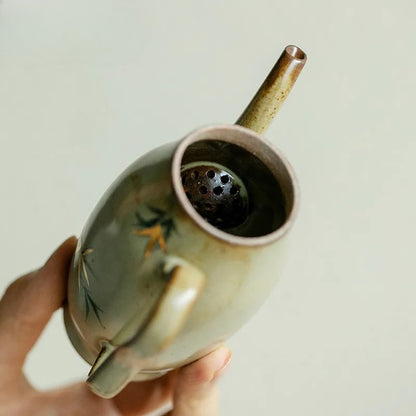Glazed Ceramic Teapot Pure Hand-painted Bamboo Filter Pot Tea Soaking Kettle