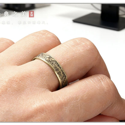 Vintage Brass Bangle Ring Set Open Adjustable Engraved Jewelry Set