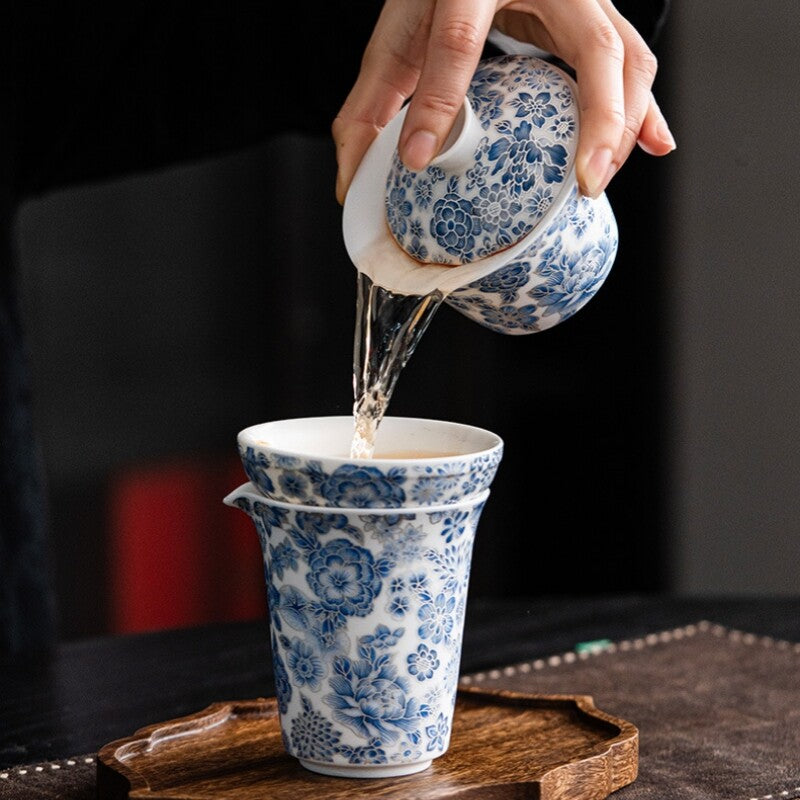 Chinese Jade Mutton Porcelain Tea Set Ceramic Tea Pot Cup Gaiwan Pitcher Filter