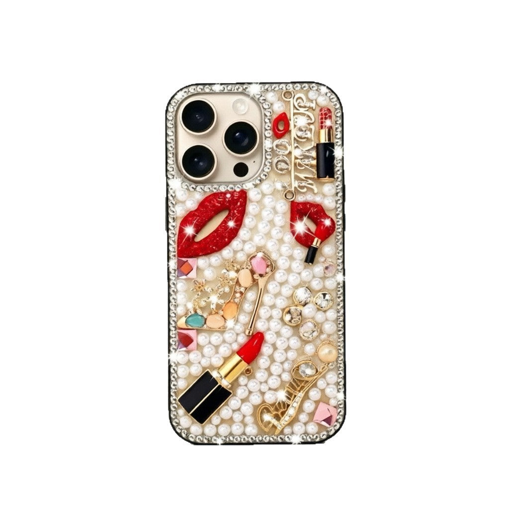 3D Perfume Bottle Red Lip Glitter Diamond Phone Case for iPhone 17 ProMax/16//15