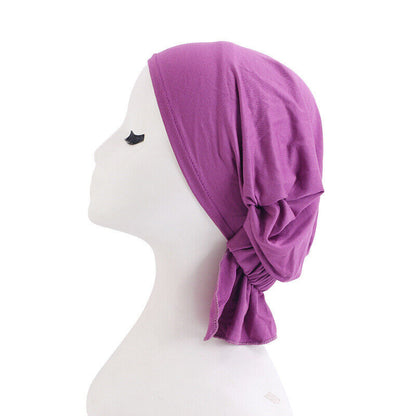 Womens Hair Loss Wrap Cancer Chemo Cap Solid Muslim Turban Hijab Hat Head Cover