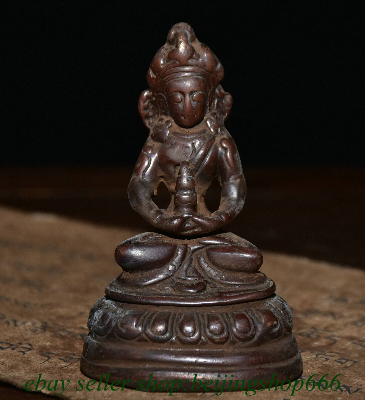 3.2" Old Tibet Tibetan Bronze Amitayus longevity God Goddess Statue