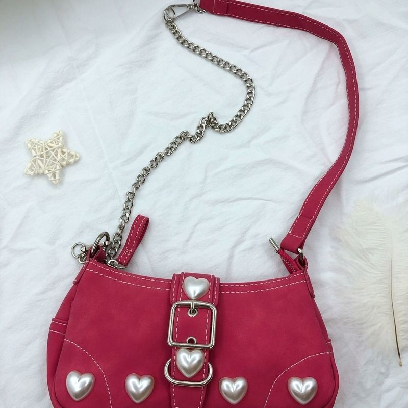 Vintage Shoulder Bag Rose Red Heart Handbags Mobile Phone Pouch 23*12*5 CM Purse