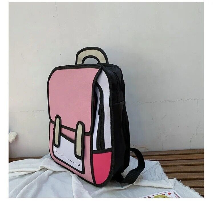 New 3D Jump Style 2D Drawing Cartoon Paper Bag Comic Backpack Messenger Bookbag