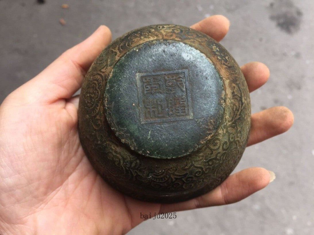 China's old jade bowl Embossed Jade bowl carved in ancient writing For kitchen
