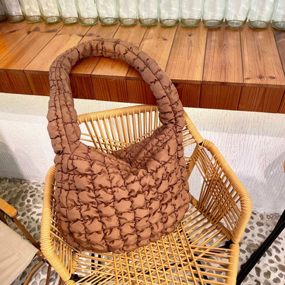 Space Cotton Bag Plaid Pattern Handbag Large Tote Bags Feather Padded Travel Bag