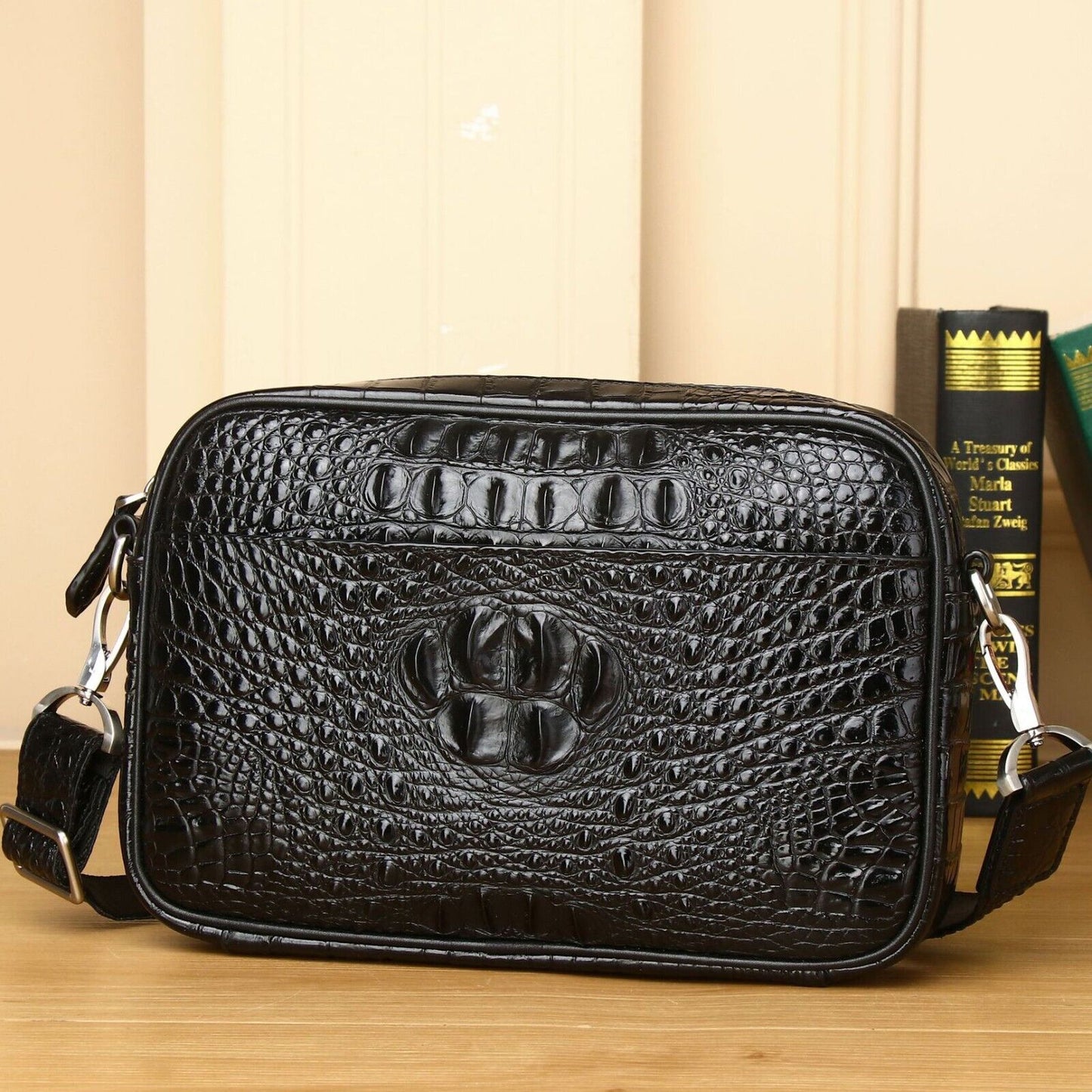 100% Real Leather Shoulder Bag, Designer Crocodile Crossbody Bag Sling Bags