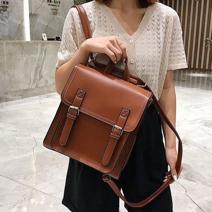 Preppie Style Backpack Synthetic Leather Shoulder Vintage Bag 24*28*30*10 CM 1PC