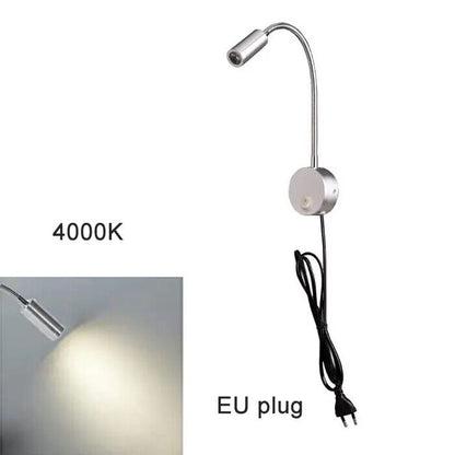 LED Reading Lights AC100-240V Silver Aluminum Gooseneck Bed Headboard Desk Lamps
