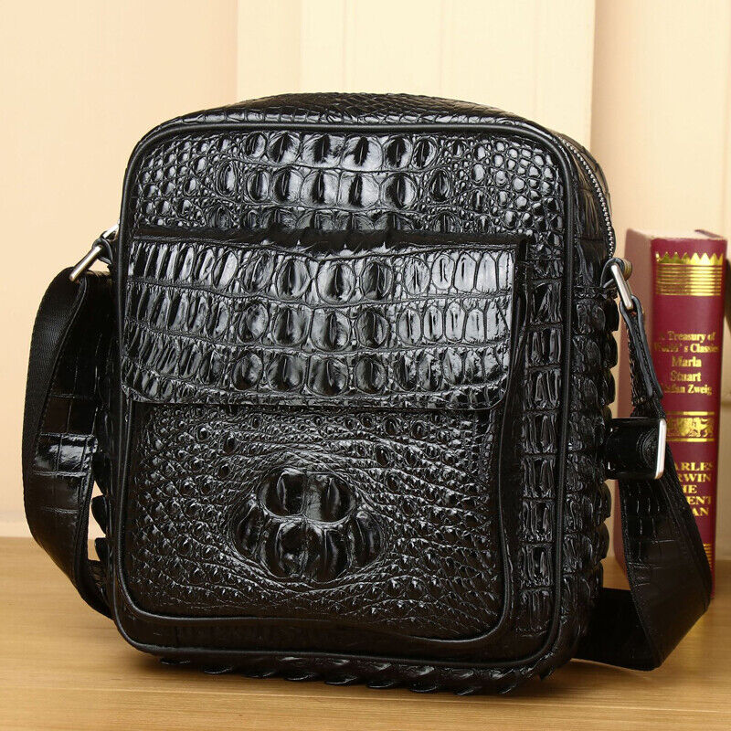 Top Cow Leather Crocodile Embossed, Black Men's Business Shoulder/Messenger bags