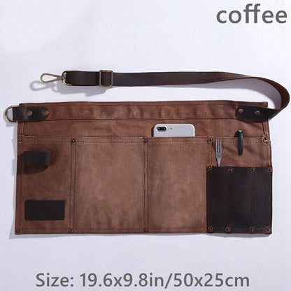 Genuine Leather Multi Pocket Half Short Apron Waist Belt Woodworker Tool Bag
