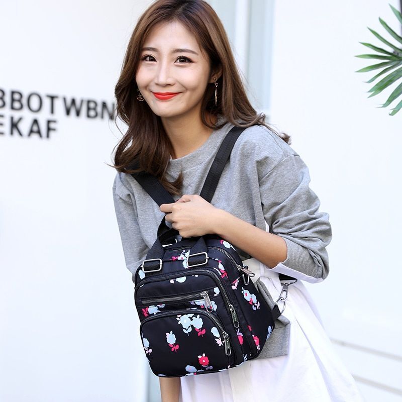 Women Nylon Backpack Waterproof Shoulder Bag Small Rucksack Polyester 25*25*11cm