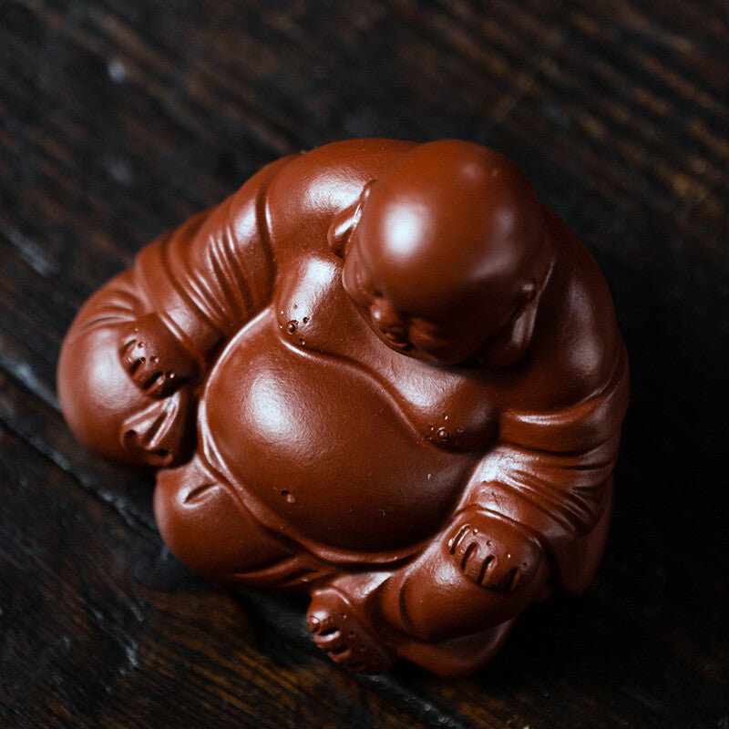 Chinese Yixing Zisha Pottery Lovable Buddhism Maitreya Buddha Tea Pet Statues 57
