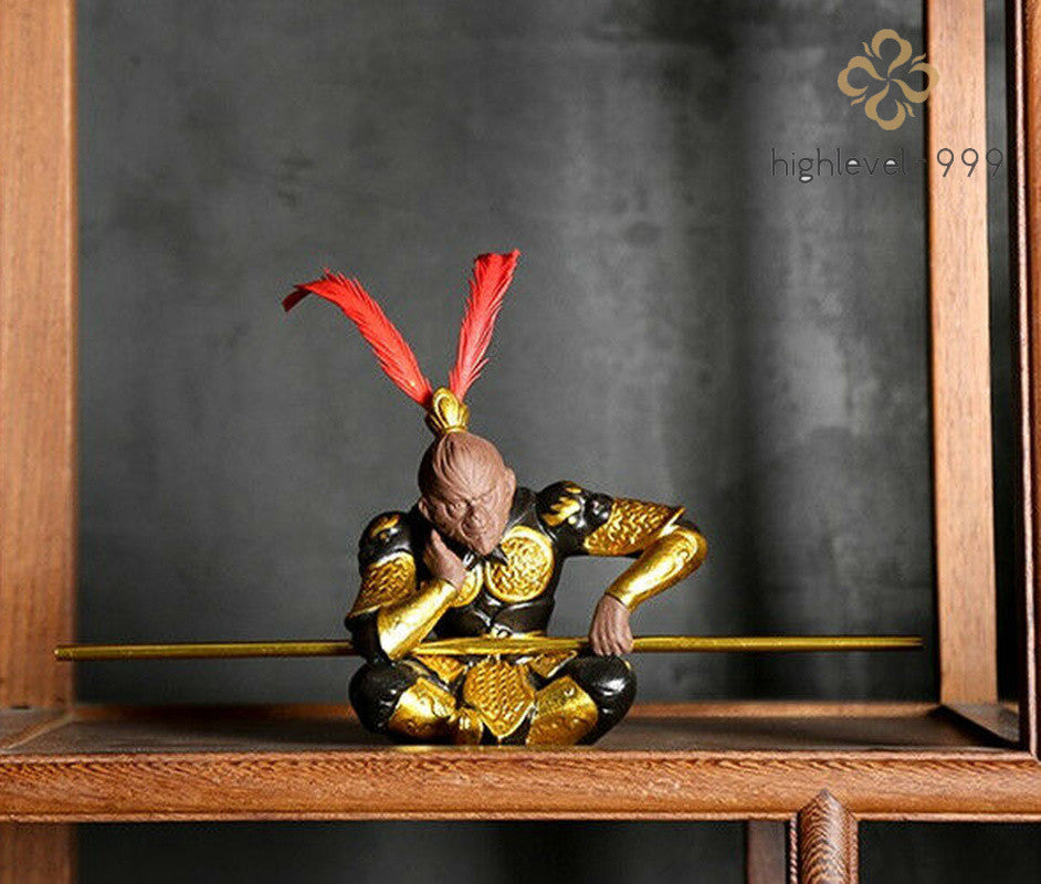4.53" Monkey King Statue Creative Home Table Decoration Yixing Zisha Tea Pet