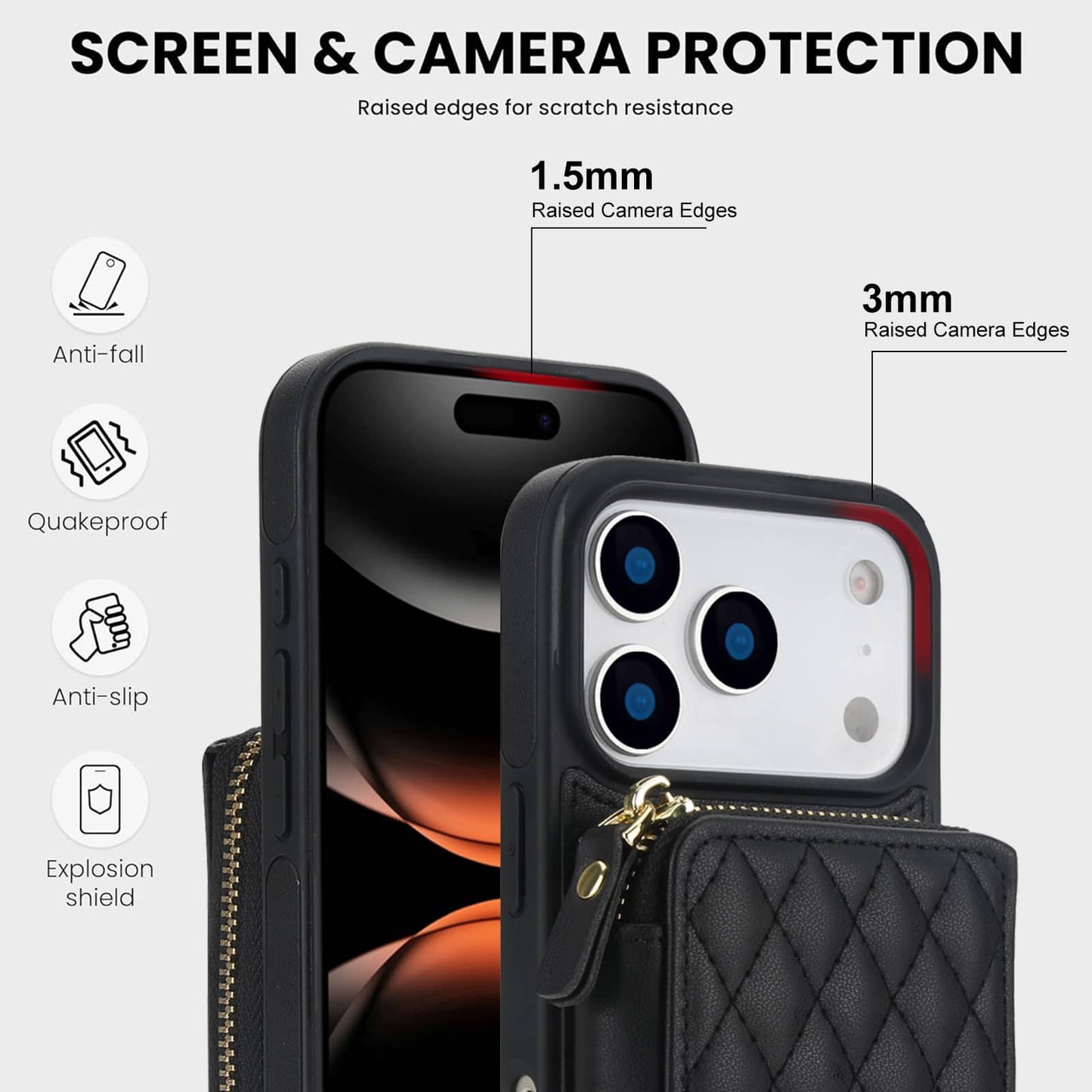Crossbody Wallet Case for iPhone 17 Pro Max/Air/17 Pro/17 Zipper Handbag Purse