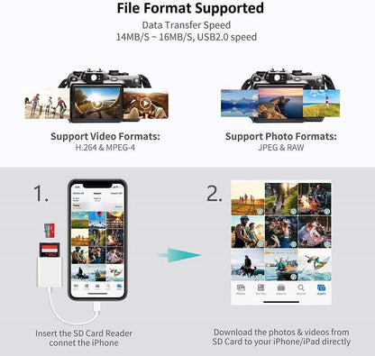 TF/SD Card Adapter Camera Reader for iPad iPhone6 7 8 Plus 13 14 15 Pro X Xs Lot