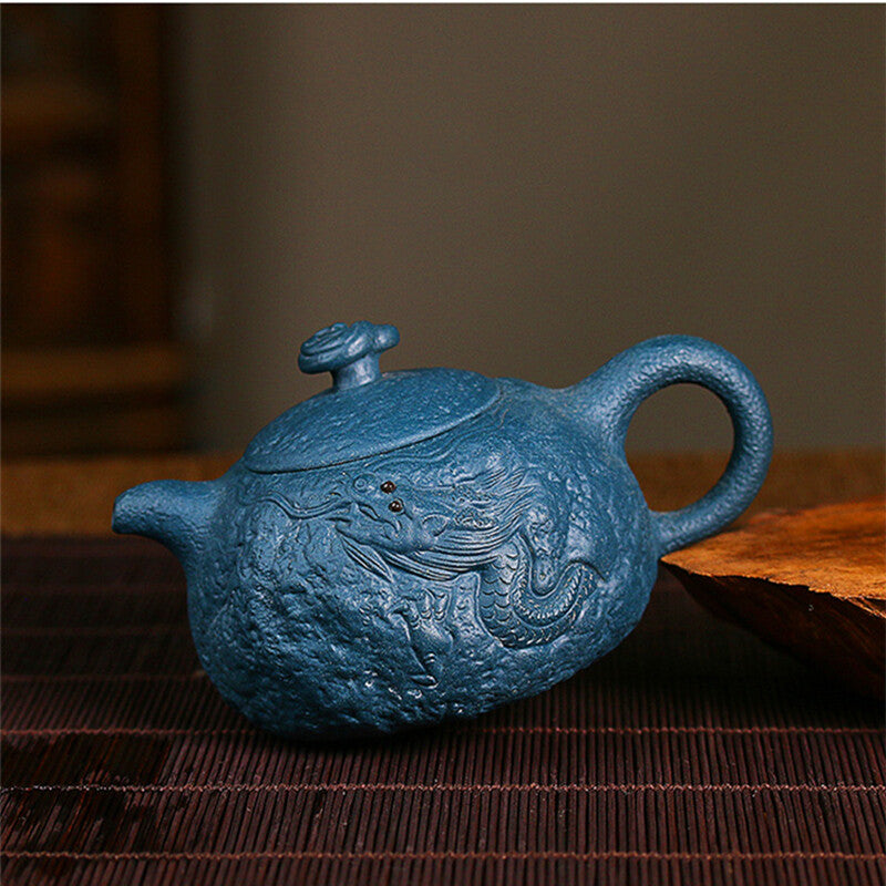 Handmade Tea Pot Dragon Carved Yixing Zisha Tianqing Clay Pot 300ml Traditional