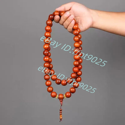 20mm*59 Natural Red Pear Wood Beads Necklace Meditation Buddha Prayer Beads