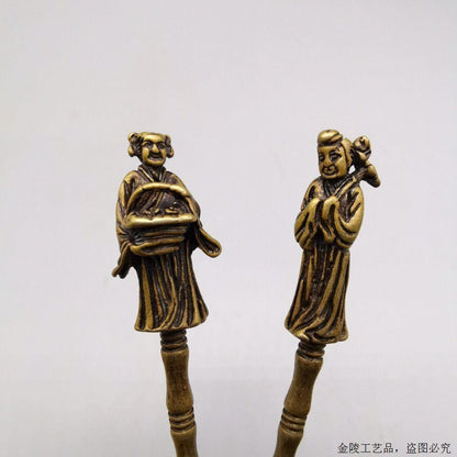 Eight Immortals Brass Spoon Set Vintage Bronze Medicine Spoon Chinese 8PCS