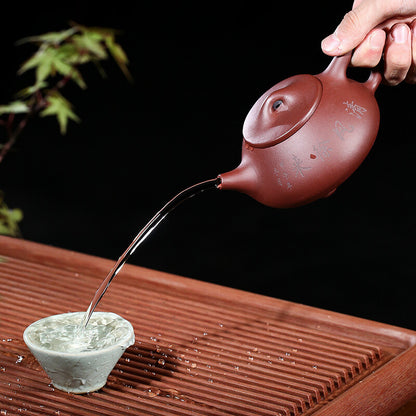 Chinese Yixing Zisha Clay Handmade Tea Pot Purple Shipiao Pot Bamboo Teapot Puer