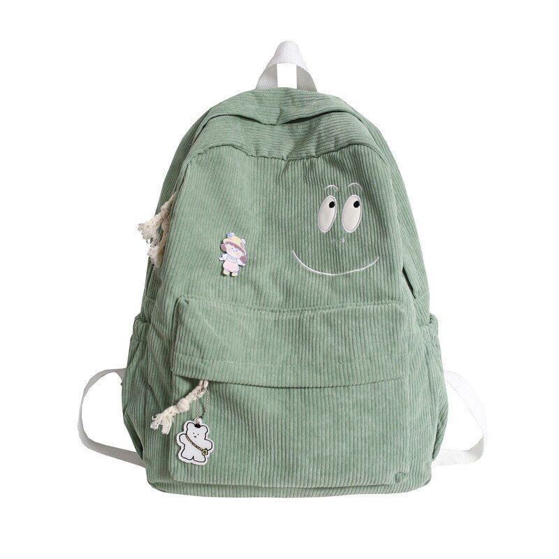 Corduroy Laptop College Backpack Green Cute School Bag Traveling 31*11*39CM Pink