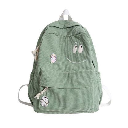 Corduroy Laptop College Backpack Green Cute School Bag Traveling 31*11*39CM Pink