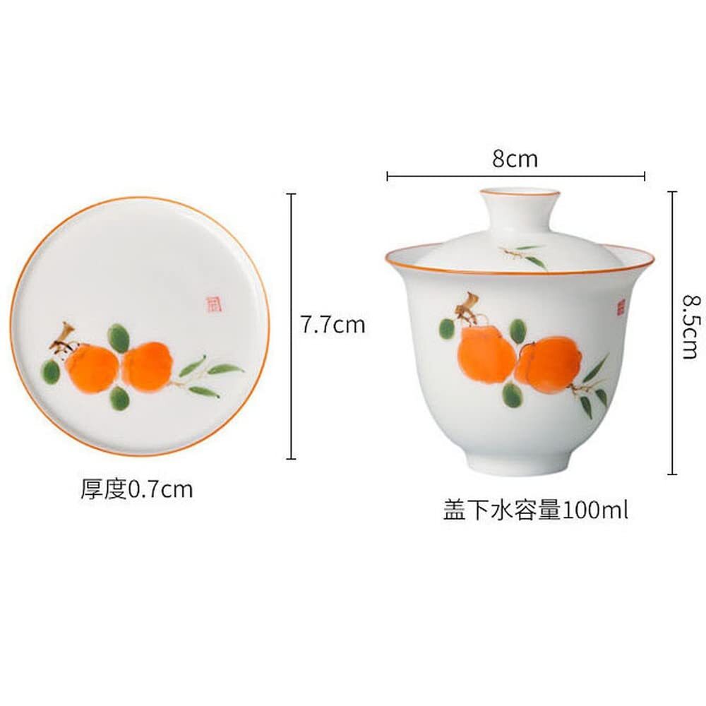 100ml Hand Painted Persimmon Pattern Gaiwan Teacup Porcelain Tea Bowl Tea Set