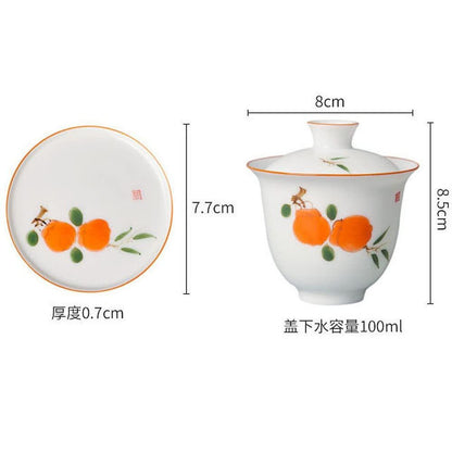 100ml Hand Painted Persimmon Pattern Gaiwan Teacup Porcelain Tea Bowl Tea Set