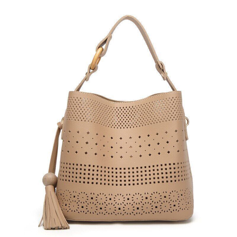 Women Bag Tassel Chain Shoulder Bag for Girl Gift Pu Pink Black Gray Brown