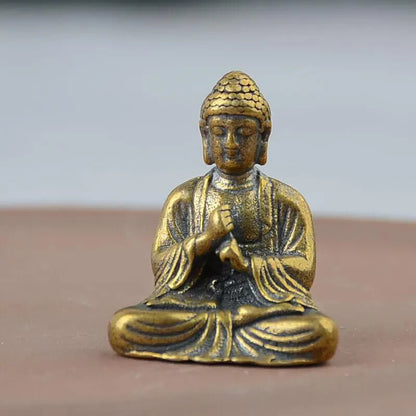 Solid Brass Rulaifo Bonze Mini Pocket Buddha Statue Table Bonsai Rockery Decor