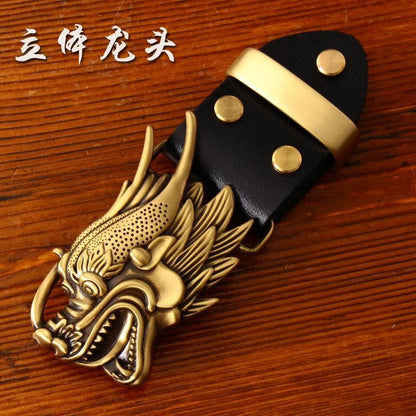 Solid Brass 3D Dragon Head Belt Buckle Men's Smooth Buckle for 3.8cm Belts