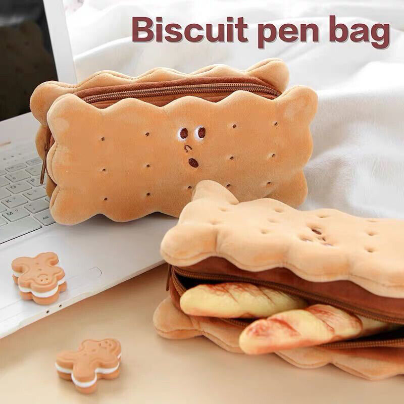 1X Biscuit Shape Pencil Box Plush Cookies Pencil Bag Large-capacity Pencil .82