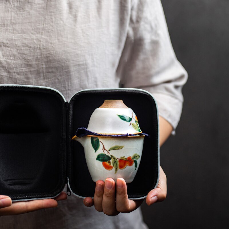 Ceramic Teapot Gaiwan with 2 Teacups Chinese Kung Fu Tea Set Drinkware