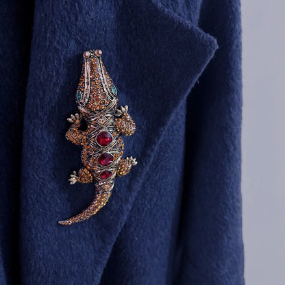 Vintage Crystal Lizard Brooch 13.8cm 2Pcs Lapel Pin for Coat Suit Unisex