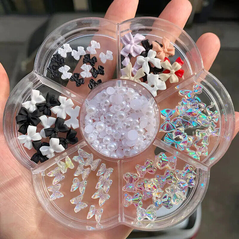 Nail Art Decor 7Grid Mixed-Styles Butterfly Bear Rhinestones 3D Glitter Crystals