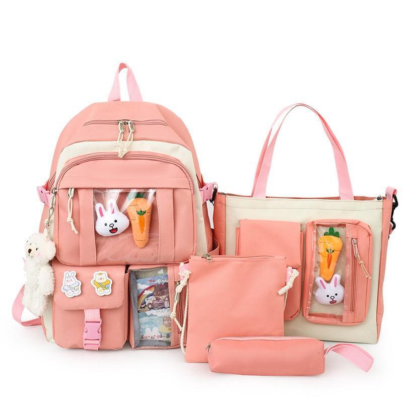 4 Pcs Set Women Backpack Laptop School Bags College Student Book Bag Rucksack