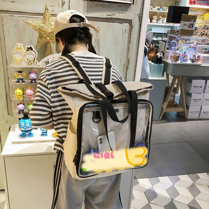Women Clear Bag Backpack Large School-Bag 15.6 Inch Laptop Polyester Soft Handle