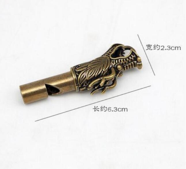 Chinese Collection archaize brass dragon head whistle key ring