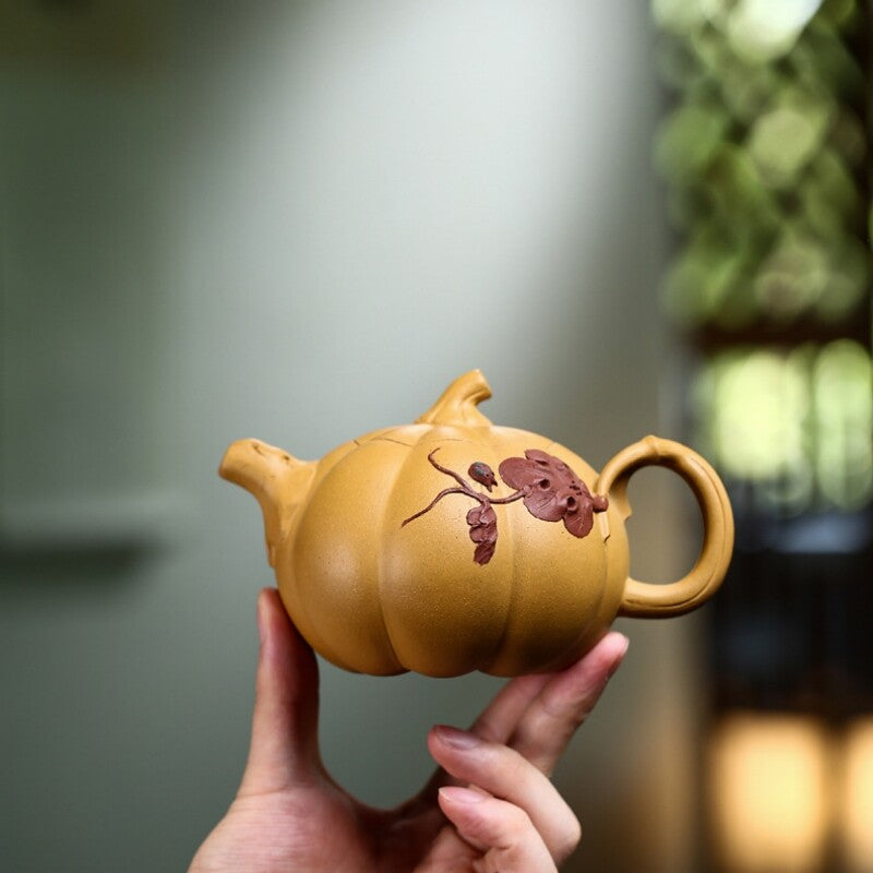Handmade Tea Pot Pumpkin Shape 9 Infuser Holes Real Yixing Zisha Duan Clay Pot