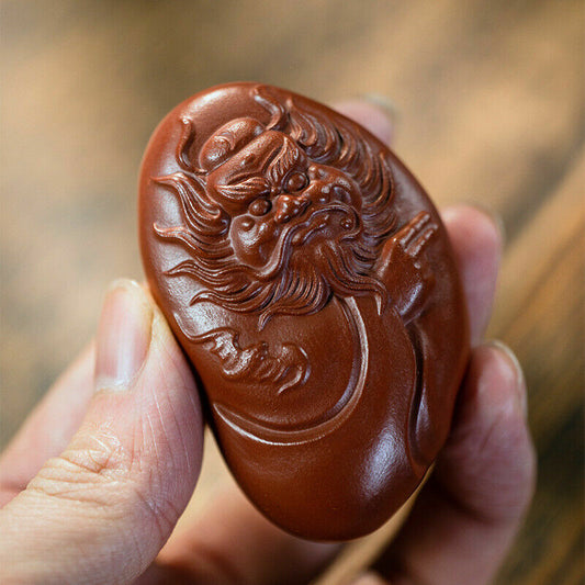 6cm China Yixing Purple Sand Taoist Master ZhongKui Statue Zisha Tea Pet Decor