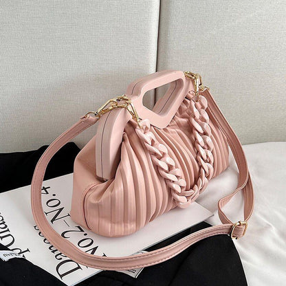 Handbag Thick Chain Handle Pleated Shoulder Bag Women Clutch Purses Crossbody