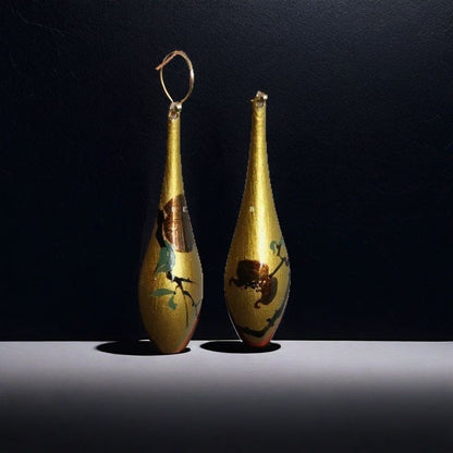 Handmade Chinese Lacquer Vase Earrings Hand Painted Fruit Copper Base Jewelry