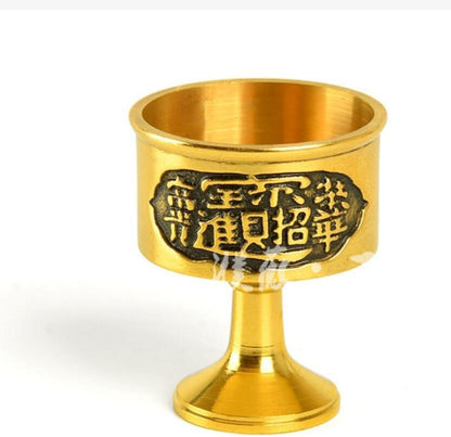 New Brass Holy Water Cup for Buddha, Gold and Jade for Guan Gong Wine Cup