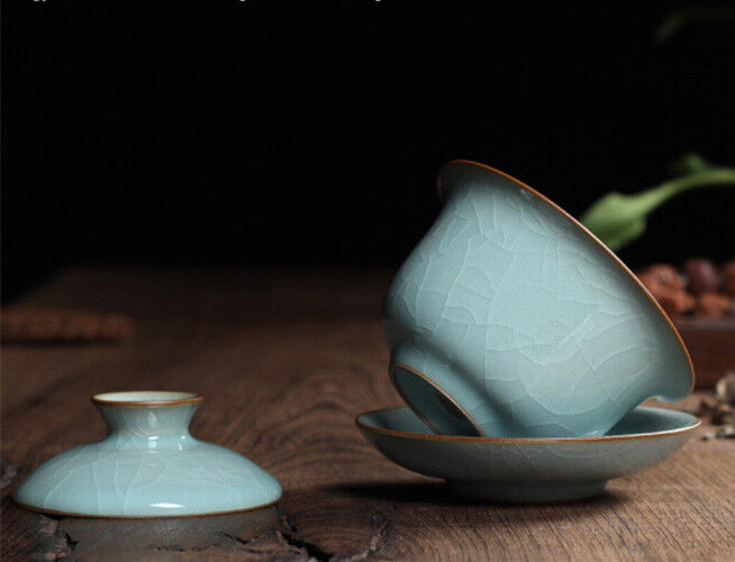 Longquan Celadon Gaiwan Porcelain Tea Bowl Lid Cup Saucer Covered Bowls New